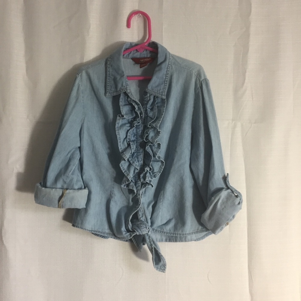 💛Girls Chambray Tie Front Top
